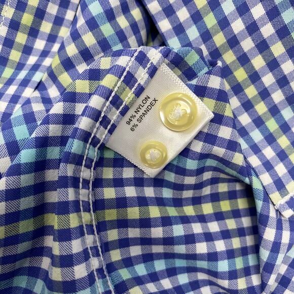 Peter Millar Medium Blue Yellow Check Summer Comfort Long Sleeve Button Up Shirt - Picture 3 of 4